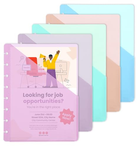 Discbound Pocket Dividers 5 Pcs Junior Size Binder Dividers with Pockets 8-Hole Notebook Dividers Discbound Junior Pocket Folder Plastic Index Dividers Notebook Planner for Binder Folder Office (8.8x6