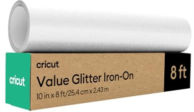 Cricut HTV Glitter Heat Transfer Vinyl | 2.4 m | White | Sparkle Iron-On HTV Vinyl for Fabric, Perfect for Custom T-Shirts & DIY Clothing