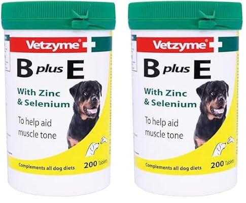 Vetzyme B Plus E Dog Vitamins and Supplements (200 Tablets) - With Zinc and Selenium, Supports Muscle Tone and Good Health (Pack of 2)