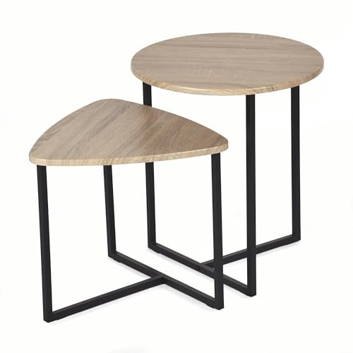MEUBLE COSY Set di 2 Tavolino da caffè per Soggiorno Salotto Tavolini Sovrapponibili Salotto in Legno e Metallo, Stile Industriale, Marrone Chiaro