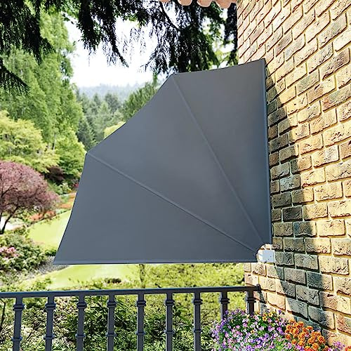 HaoChrymec Faltbarer Balkonfächer aus Polyester, Stahlrahmen, UV-beständig, Wind- und Sichtschutz, Balkonfächer Klappbar, Balkon Sichtschutz, für Terrasse, Balkon oder Garten, Grau, 140x140 cm