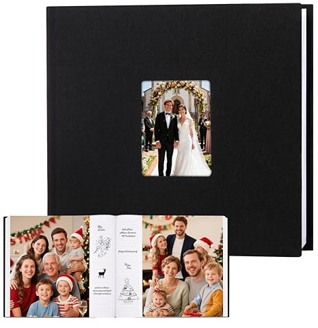 Aevdor Photo Album 8x10 100 Photos, 100 Pockets Picture Album, Linen Fabric Cover Picture Book for Photos with Writing Space, 8x10 Photo Album Book for Wedding Travel Family Memories (Black)