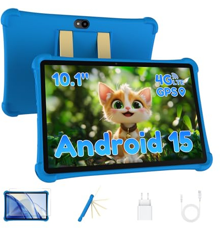 ALLDOCUBE Tablette Enfants 10 Pouces, Tablette Android 15 pour Enfants, 7 Go RAM 64 Goe ROM (TF 512 Go), Wi-FI, Bluetooth, GPS, iWAWA, Contrôle Parental Tablette Éducative avec Kid-Proof Étui Bleu