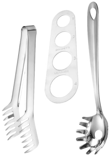 SHINEOFI Ensemble 3 Pièces Ustensiles à Pâtes en Acier Inoxydable Doseur à Spaghetti Pince à Pâtes Portable et Cuillère à Spaghettis Outil de Mesure Précis Cuisine Facile à Nettoyer