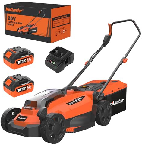 Maxlander Cordless Lawnmower,33cm Electric Lawn Mower with Brushless Motor,5-Position Height Adjustment, 36V (2x18V) 4.0Ah Battery and Charger Included