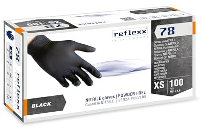 REFLEXX 78/XS, Guanti in Nitrile Neri senza Polvere Gr 4, 100 Pezzi, Nero