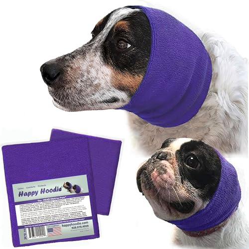 Happy Hoodie The Original Banda calmante para Perros y Gatos, Alivio de la ansiedad y protección contra Ruidos, peluquería, truenos y Fuegos Artificiales, Paquete de 2 Morado (1 pequeña, 1 Grande)