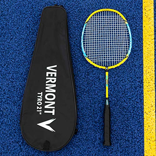 Vermont Tyro Badminton Racket | 21”, 23” & 27” Rackets | Durable Steel & Aluminium Construction | Blue & Yellow Design | Entry Level Badminton Racket | Perfect For Schools (21 (Kids))