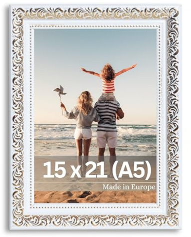 Victor cornice portafoto “Rubens” oro bianco 15x21 cm – profilo: 30 x 20 mm – stile barocco antico – vetro vero – decorazione per la casa