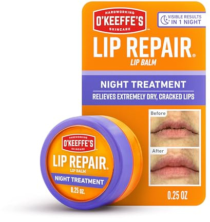 O'Keeffe's Lip Repair Night Treatment Lip Balm for Dry, Cracked Lips - 0.25 Ounce Jar (1 Pack) - Moisturizer Extremely Cracked, Dry Lips