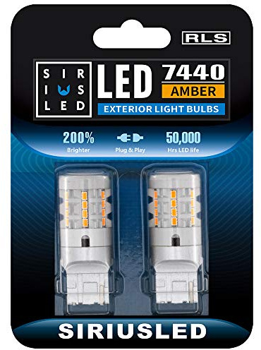 SIR IUS LED RLS 7440 7440A Built in Resistor Anti Hyper flashing LED Bulb Turn Signal Light Amber Orange Color Full Aluminum Body Single Filament Error Free Pack of 2