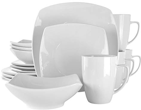 Elama Hayes 16 Piece Square Porcelain Dinnerware Set in White
