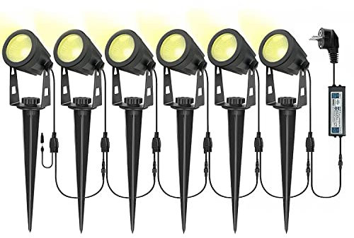 LUNSY Lámpara de Césped LED con Espiga, 6x3W Iluminación de Jardín 21M Lámpara de Paisaje Blanca Cálida 3000K IP65 Foco Exterior Impermeable Decorativa para Césped de Plantas de Camino, Paquete de 6