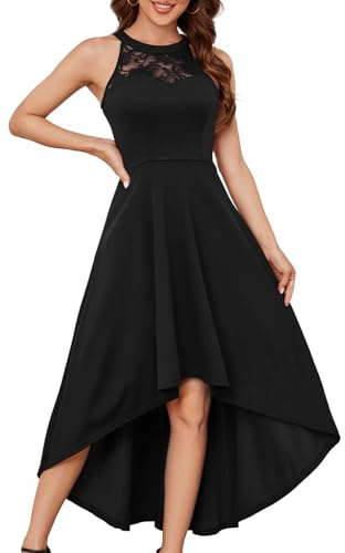 Bbonlinedress Robe Femme Asymétrique de Soirée Courte Devant Longue Dernière pour Cocktail Mariage Invité Bal de Promo Anniversaire Cérémonie Black L