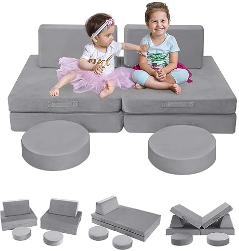 MeMoreCool Nugget Couch Kinder Fort Modulares Kindersofa für Spielzimmer Schlafzimmer, 6-teiliges Sektional-Kindersofa, ausklappbares Kleinkind-Couch-Set, wandelbares Sofa, Nugget-Spielcouch