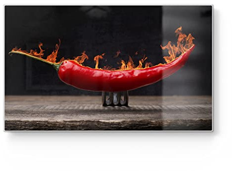 DEQORI Planche à petit-déjeuner en verre - Petite 23 x 14 cm - Motif piment brûlant - Planche à découper design pour la cuisine - Planche à petit-déjeuner antibactérienne et antidérapante - Plateau en