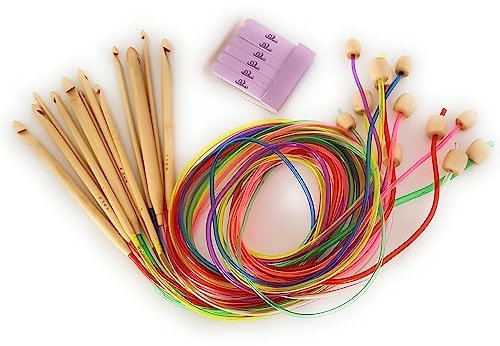 Bamboo Afghan Tunisian Crochet Hooks Set of 12-3mm-10mm with Handy Emery Board Matchbook