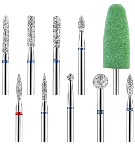 Dimeho Juego de 10 brocas universales de carburo de diamante para uñas, kit de brocas de uñas de gel acrílico, juego de brocas para quitar cutículas para manicura profesional, pedicura, extensión de