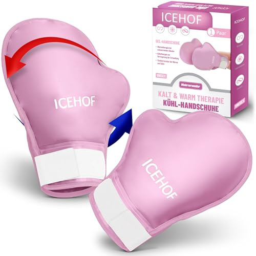 ICEHOF Guanti refrigeranti [2x] Tessuto delicato – Guanti rinfrescanti per mani/dita – Guanti in gel guanti freddi (rosa)