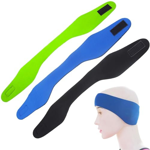 Lohill 3 Stück Schwimm Ohrband, Hochelastisches wasserdichtes Stirnband, Erwachsene Schwimmen Ohr Stirnband, Kinder-Schwimmstirnbänder, Elastische Neopren Haarband (Grün Blau Schwarz, 51cm)