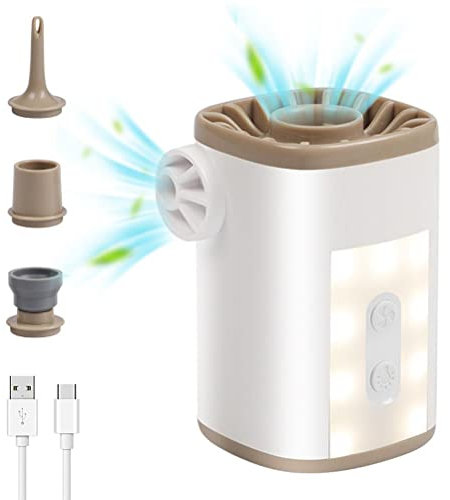 Luftmatratzenpumpe mit 3600-mAh-Akku, Elektrische Luftpumpe mit LED-Licht, USB-Akku, Luftmatratzenpumpe, Ultraleichter Inflator (Khaki)