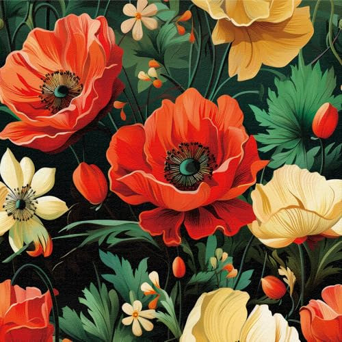 ANLIKY-Pro Papier peint autocollant à motifs de feuilles vertes, 44X300CM, de fleurs rouges et jaunes, amovible, décoratif, pour meubles et armoires.