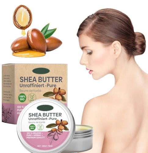 Sheabutter Bio für Kosmetik Unraffiniert Shea Butter für Kosmetik & Seifenherstellung Sheabutter Bio Reich an Vitaminen A E F Sheabutter Unraffiniert Bio Hauttypen,100g Aludose.