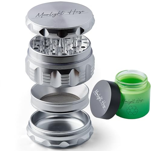 Moonlight Haze - Premium Aluminium 4 Piece Grinder Set with Storage Jar - 63mm Metal Grinder Gift Set