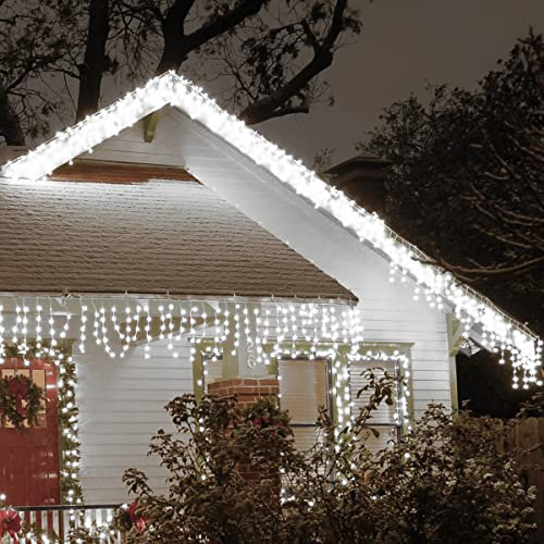Zorela Guirlande Lumineuse Exterieure Noel, 10M 400 LED Rideau Lumineux Noel Exterieur avec 8 Modes, IP44 Étanche Connectable Guirlande Stalactite Extérieure pour Fête Jardin Balcon Fenêtre