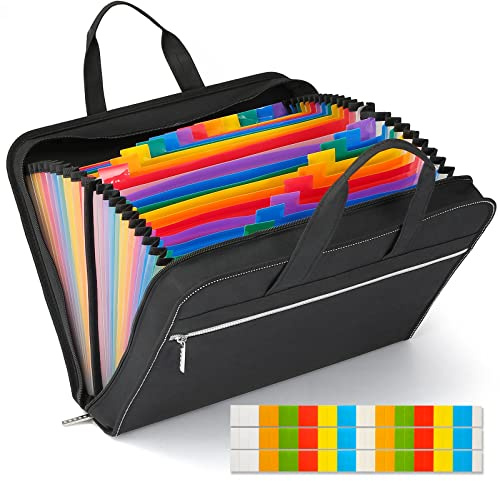 MRLUKwin 26 Pockets Expanding File Organizer, Portable Accordion File Folder with Handle, A4/Letter Size Document Organizer Bag with Zipper, 26 Pocket File Folder for Office, School, Home(Black)