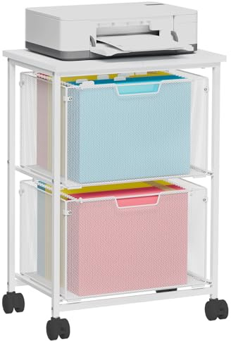 Sbanmao Letter/Legal Rolling File Cabinet, Rolling File Cart with 2 Drawers Filing Cabinet for Home Office, Hanging File Folders Organizer for Under Desk Storage, Mobile Printer Stand, White
