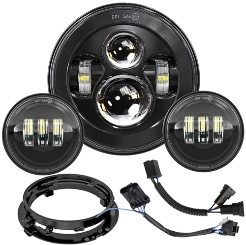 7 inch Motorcycle LED Headlight 4.5’’ Fog Passing Lights DOT Kit for Harley Davidson Road King Street Electra Glide Special Ultra Limited CVO Tri Heritage Softail Deluxe Classic Switchback Standard