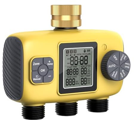 Centralina Irrigazione 3 Zone,Timer Irrigazione,Avere IPX5 Funzione Impermeabile con Programmatore Irrigazione Giardino,Timer Irrigazione Automatica Digitale,Per Prato, Giardino, Piscina