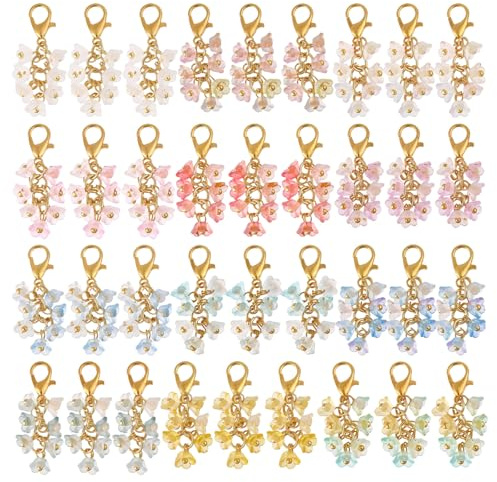 CHGCRAFT 36 Pcs 12 Style Acrylic Flower Charm with Lobster Clasps Bellflower Pendants for Bracelet Necklace Earrings Jewelry Making