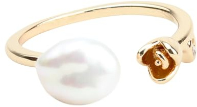 Femmorya Anillo abierto de amatista con piedra preciosa amatista y chapado en oro de 14 quilates, Offener Ring, verstellbar von 5,0 bis 6,0 cm, Aleación de cobre, chapado en oro K, Perla