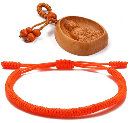 LUCKY BUDDHIST Tibetan Buddhist Bracelet for Men & Women – Adjustable Braided Cord Bracelet with Wooden Buddha Keyring