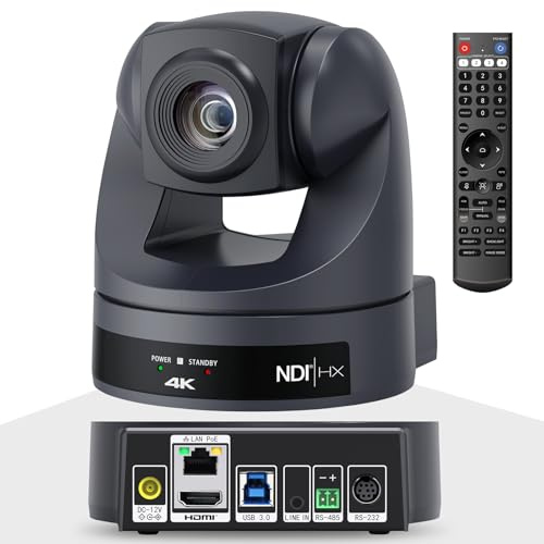 HCSTVCON 4K NDI PTZ-kamera 20X, HDMI USB LAN-utgångar videokonferenskamera webbkamera för kyrkans tillbedjan/ventiltjänster/utbildning, fungerar med Zoom, Skype, OBS