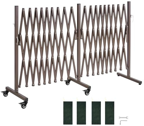VEVOR Double Expandable Barricades, 20FT Expandable Safety Barrier, Flexible Mobile Barricade with Locking Casters, Portable Folding Security Gate Metal Traffic Fence for Patio Garden Stairway