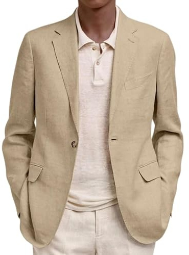 HUIANGLIYG Americana Tipo Lino de Hombre Chaqueta Ligera de Un Solo Botón Corte Normal con Solapa Muescada Chaqueta Deportiva Casual de Negocios con Bolsillos para Uso Diario