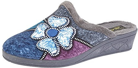 WOMENS WEDGE MULE SLIPPERS SIZE 3 - 8 GREY BLUE MULTI
