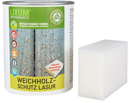 LIXUM 100% biologische & natürliche BIO Weichholz Holzlasur - Holzschutz & Holzpflege - Lärche, Farbe: farblos 0.00, Inhalt:1000 ml (ca.30m²)