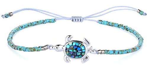 KELITCH Damen Abalone Muschel Armbänder 925 Silber Schildkröte Charm Armbänder Freundschaftsarmbänder Miyuki Rocailles Verstellbare Armbänder