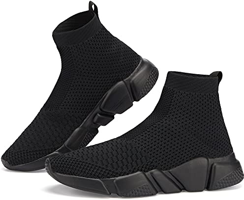 Santiro Walking Shoes for Men Lightweight High Top Sneakers Breathable Knit Athletic Running Shoes Fashion Gym Sports Shoes, All Black, 13