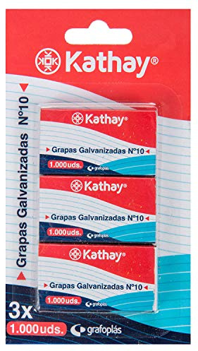 Kathay 86001100. Blister con 3 Cajas de 1000 Unidades de Grapas Galvanizadas Número 10, Anti Oxido