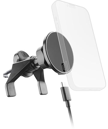 cellularline mag Wireless Charging Holder Soporte para Coche MagSafe con Carga Inalámbrica 7.5 W, Acople Universal, Pad Magnético Integrado, Máxima Estabilidad, Cable USB-C 1m Incluido
