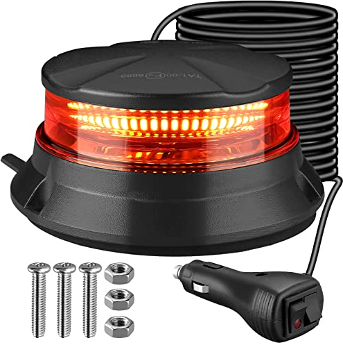 AUTOUTLET Rundumleuchte, 48 LED Gelb Rundumleuchte 10V-30V Magnet Warnleuchte | 7 Blitzmuster | 3,5M Kabel | E9 | IP56,Warnlicht Blinkleuchte Strobe Beacon Light für Gabelstapler-Traktor Golfwagen usw