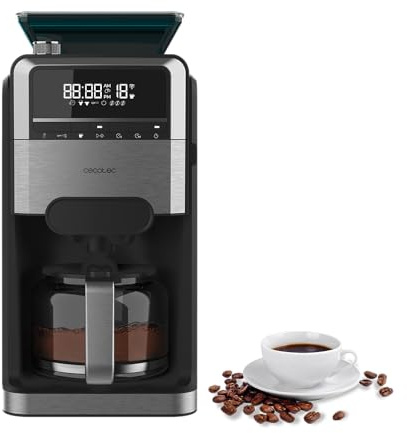 Cecotec Macchine da Caffè a Filtro Coffee 66 Grind & Brew. 1400W, 1.5L, 12 Tazze, 230g Serbatoio Chicchi, Macinacaffè Conico, 7 Livelli, Programmabile fino a 24h, Intensità Regolabile, Acciaio Inox