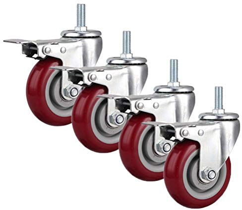 Bewegliche Lenkrollen Schwerlast-Lenkräder für Möbelwagenräder M12-Bolzen Gummi-Lenkrollen (4 Stück) Möbelrollen belasten 300 kg, Schwerlastrollen mit Bremsen, 3/4/5 Zoll (mit Bremse 125 mm (5 Zoll))