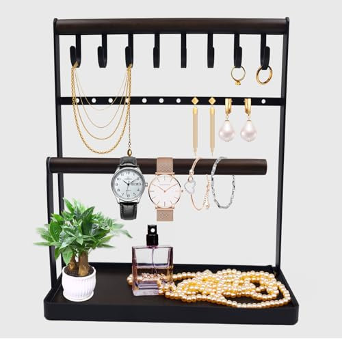 Sanshaoye Jewelry Organizer, 3-Tier Necklace, Bracelet, Earrings, Rings Holder Stand, Jewelry Tower for Home and Store Display, Ideal Gifts for Women and Girls (Black)