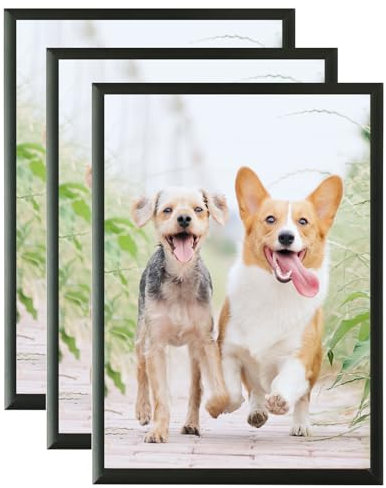 Weikani A5 cornice in alluminio nero, 3 Pack-15x21cm cornice fotografica, cornice di certificato per montaggio a parete o tavolo Display, set di 3